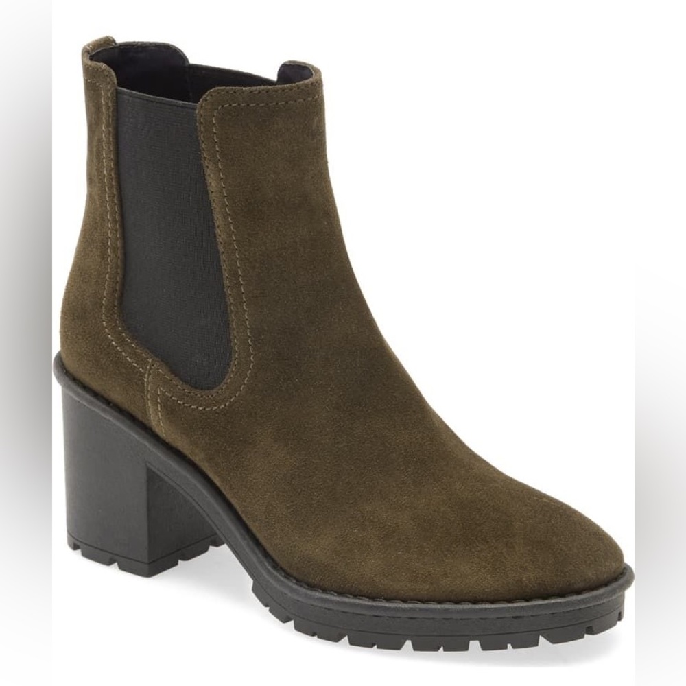 Vince Henderson Weatherproof Suede Olive Green / Brown Heeled Chelsea Boot